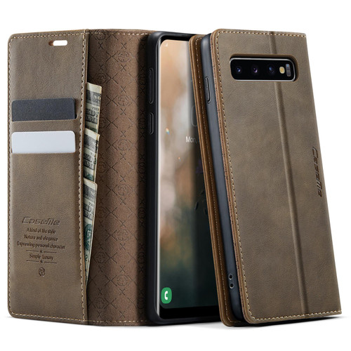 Samsung Galaxy S10+ CaseMe 033 Calf Leather Lining Microfibre RFID Blocking Phone Case - Coffee