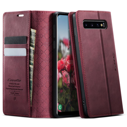 Samsung Galaxy S10+ CaseMe 033 Calf Leather Lining Microfibre RFID Blocking Phone Case - Red