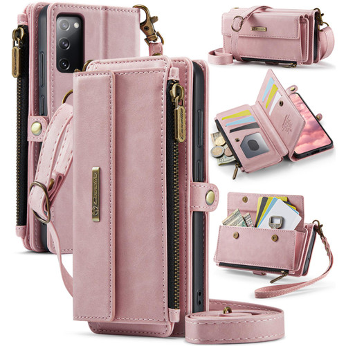 Samsung Galaxy S20 FE 5G CaseMe C39 RFID Blocking Zipper Wallet Leather Phone Case with Crossbody Strap - Pink