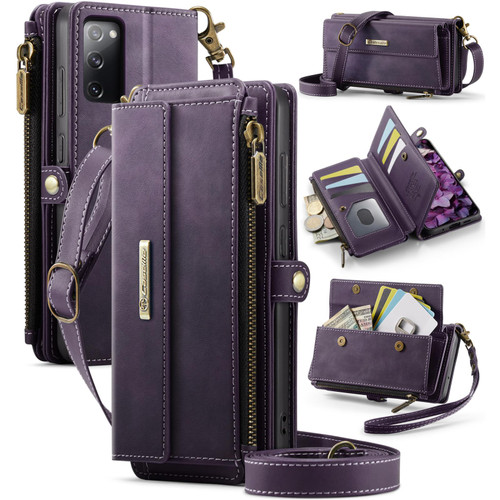 Samsung Galaxy S20 FE 5G CaseMe C39 RFID Blocking Zipper Wallet Leather Phone Case with Crossbody Strap - Purple