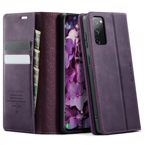 Samsung Galaxy S20 FE CaseMe 033 Calf Leather Lining Microfibre RFID Blocking Phone Case - Purple
