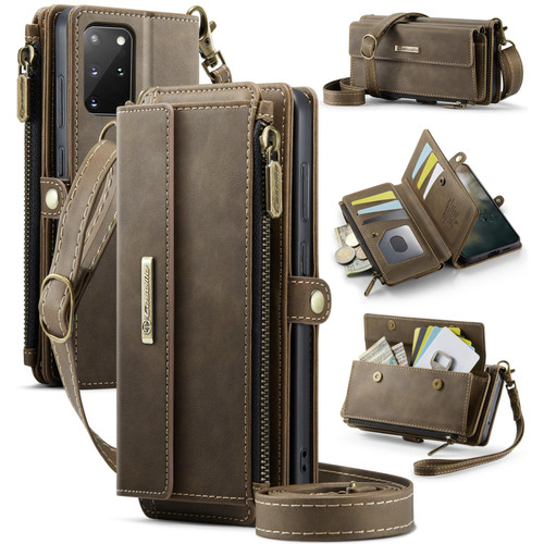 Samsung Galaxy S20+ 5G CaseMe C39 RFID Blocking Zipper Wallet Leather Phone Case with Crossbody Strap - Coffee