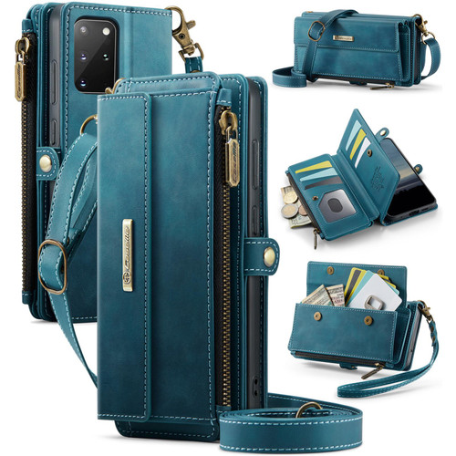 Samsung Galaxy S20+ 5G CaseMe C39 RFID Blocking Zipper Wallet Leather Phone Case with Crossbody Strap - Green