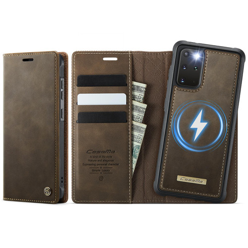 Samsung Galaxy S20+ CaseMe C49 Magnetic RFID Blocking Detachable Wallet Leather Phone Case - Coffee
