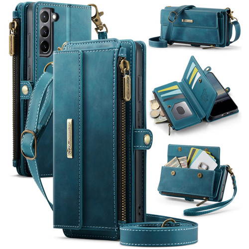 Samsung Galaxy S21+ 5G CaseMe C39 RFID Blocking Zipper Wallet Leather Phone Case with Crossbody Strap - Green