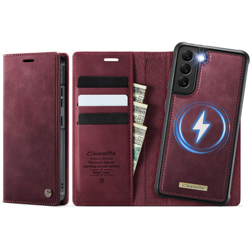 Samsung Galaxy S22 5G CaseMe C49 Magnetic RFID Blocking Detachable Wallet Leather Phone Case - Red
