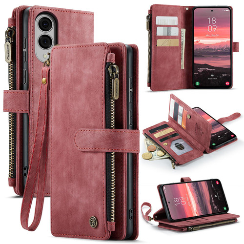 Samsung Galaxy S25 Edge 5G CaseMe C30 Card Slots Zipper Wallet Leather Phone Case - Red