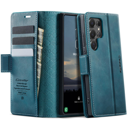 Samsung Galaxy S25 Ultra 5G CaseMe 033 Calf Leather Lining Microfibre RFID Blocking Phone Case - Green