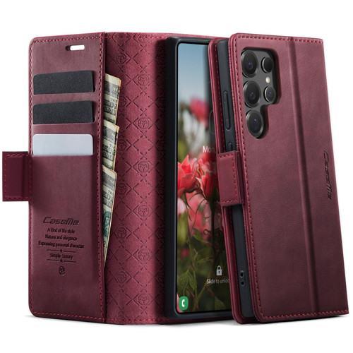Samsung Galaxy S25 Ultra 5G CaseMe 033 Calf Leather Lining Microfibre RFID Blocking Phone Case - Red