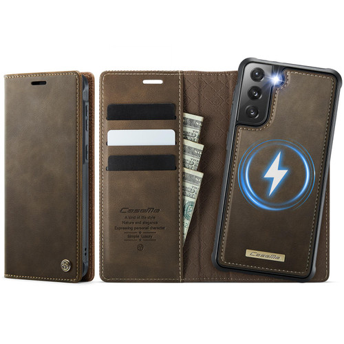 Samsung Galaxy S21 5G CaseMe C49 Magnetic RFID Blocking Detachable Wallet Leather Phone Case - Coffee