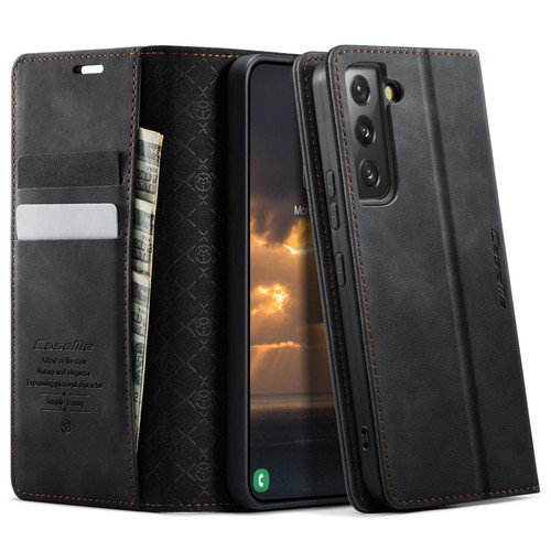 Samsung Galaxy S22+ 5G CaseMe 033 Calf Leather Lining Microfibre RFID Blocking Phone Case - Black