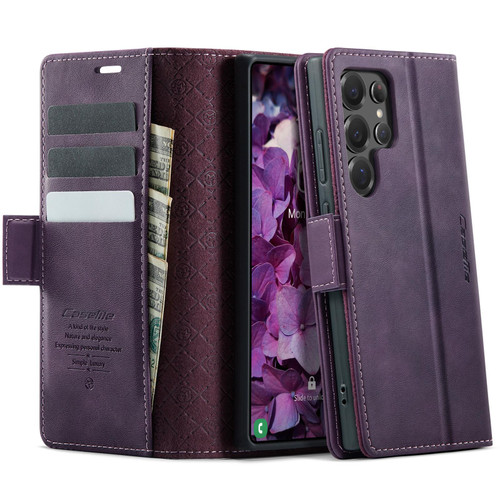Samsung Galaxy S22 Ultra 5G CaseMe 033 Calf Leather Lining Microfibre RFID Blocking Phone Case - Purple