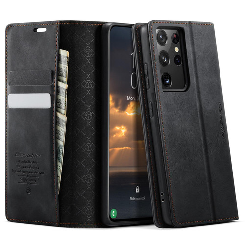 Samsung Galaxy S21 Ultra 5G CaseMe 033 Calf Leather Lining Microfibre RFID Blocking Phone Case - Black