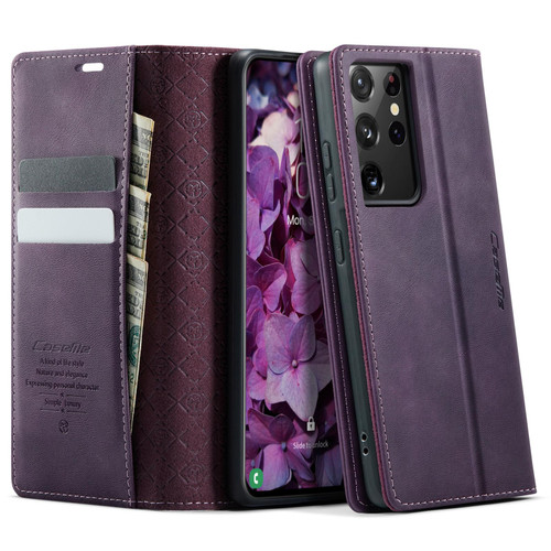 Samsung Galaxy S21 Ultra 5G CaseMe 033 Calf Leather Lining Microfibre RFID Blocking Phone Case - Purple