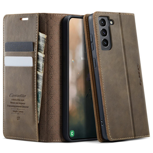 Samsung Galaxy S21+ 5G CaseMe 033 Calf Leather Lining Microfibre RFID Blocking Phone Case - Coffee