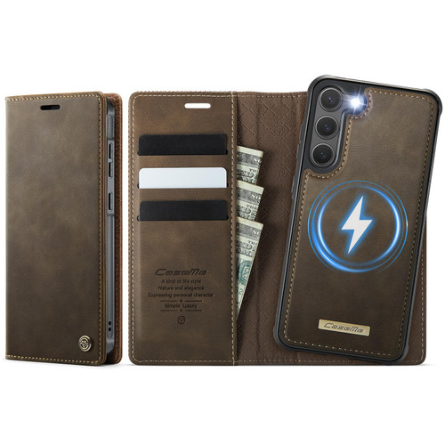 Samsung Galaxy S23 5G CaseMe C49 Magnetic RFID Blocking Detachable Wallet Leather Phone Case - Coffee