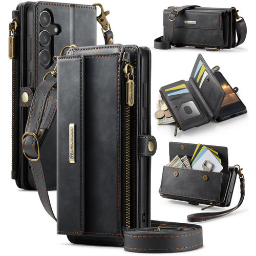 Samsung Galaxy S23 FE 5G CaseMe C39 RFID Blocking Zipper Wallet Leather Phone Case with Crossbody Strap - Black