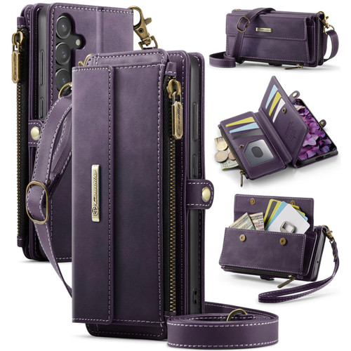 Samsung Galaxy S23 FE 5G CaseMe C39 RFID Blocking Zipper Wallet Leather Phone Case with Crossbody Strap - Purple