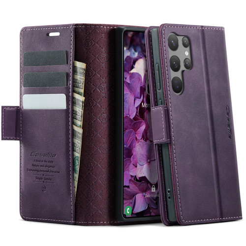 Samsung Galaxy S23 Ultra 5G CaseMe 033 Calf Leather Lining Microfibre RFID Blocking Phone Case - Purple