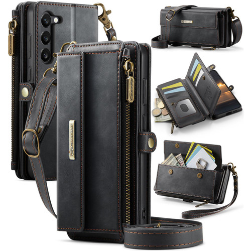 Samsung Galaxy S23+ 5G CaseMe C39 RFID Blocking Zipper Wallet Leather Phone Case with Crossbody Strap - Black