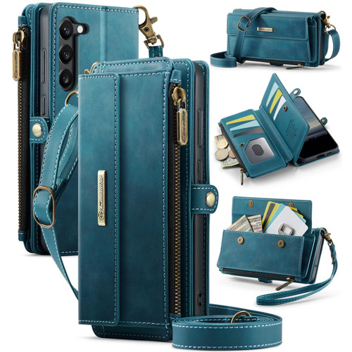 Samsung Galaxy S23+ 5G CaseMe C39 RFID Blocking Zipper Wallet Leather Phone Case with Crossbody Strap - Green