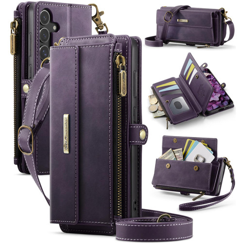Samsung Galaxy S24 FE 5G CaseMe C39 RFID Blocking Zipper Wallet Leather Phone Case with Crossbody Strap - Purple