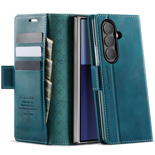 Samsung Galaxy Z Fold7 5G CaseMe 033 Calf Leather Lining Microfibre RFID Blocking Phone Case - Green
