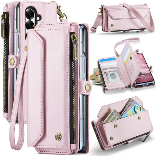 Samsung Galaxy Z Fold7 CaseMe C36 Card Slots Zipper Wallet RFID Anti-theft Leather Phone Case - Pink