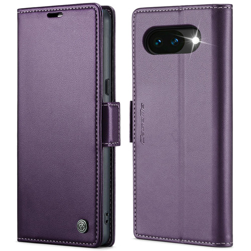 Google Pixel 10a CaseMe 023 Butterfly Buckle Litchi Texture RFID Anti-theft Leather Phone Case - Purple