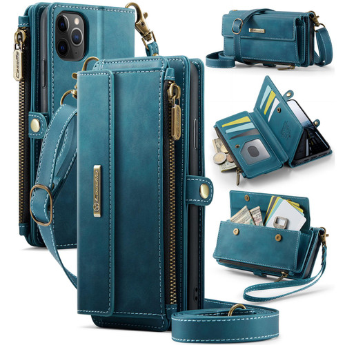 iPhone 11 Pro CaseMe C39 RFID Blocking Zipper Wallet Leather Phone Case with Crossbody Strap - Green