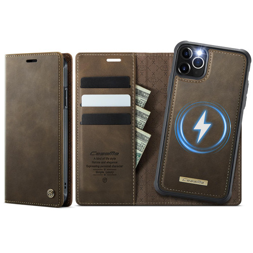 iPhone 11 Pro CaseMe C49 MagSafe RFID Blocking Detachable Wallet Leather Phone Case - Coffee
