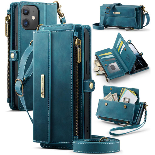 iPhone 12 / 12 Pro CaseMe C39 RFID Blocking Zipper Wallet Leather Phone Case with Crossbody Strap - Green