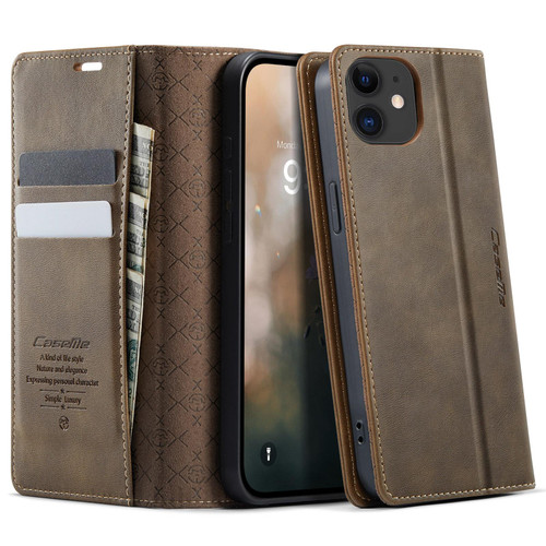 iPhone 12 mini CaseMe 033 Calf Leather Lining Microfibre RFID Blocking Phone Case - Coffee