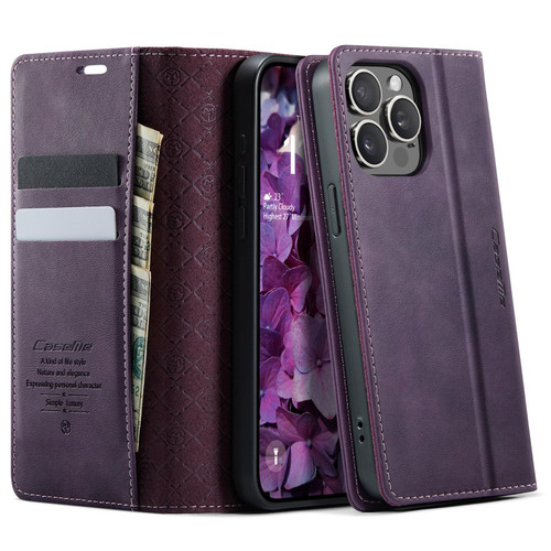 iPhone 13 Pro CaseMe 033 Calf Leather Lining Microfibre RFID Blocking Phone Case - Purple