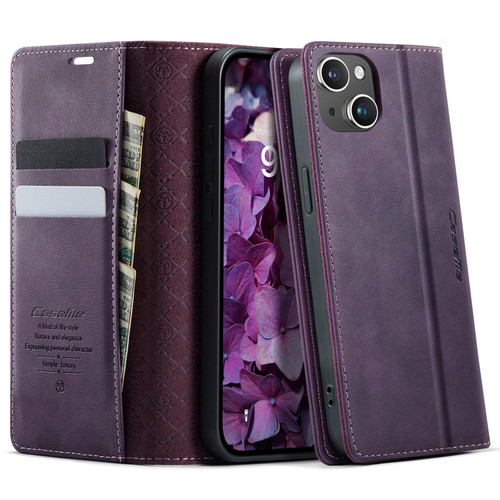 iPhone 14 CaseMe 033 Calf Leather Lining Microfibre RFID Blocking Phone Case - Purple