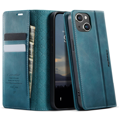 iPhone 14 Plus CaseMe 033 Calf Leather Lining Microfibre RFID Blocking Phone Case - Green