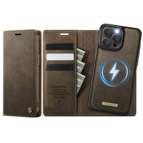 iPhone 14 Pro CaseMe C49 MagSafe RFID Blocking Detachable Wallet Leather Phone Case - Coffee