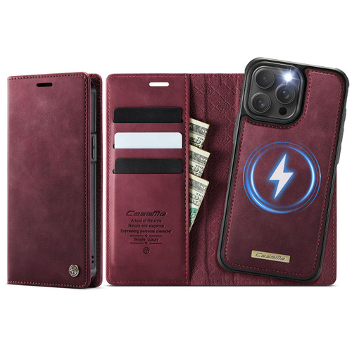iPhone 14 Pro CaseMe C49 MagSafe RFID Blocking Detachable Wallet Leather Phone Case - Red
