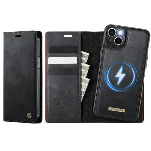 iPhone 15 CaseMe C49 MagSafe RFID Blocking Detachable Wallet Leather Phone Case - Black