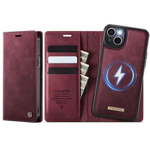 iPhone 15 CaseMe C49 MagSafe RFID Blocking Detachable Wallet Leather Phone Case - Red