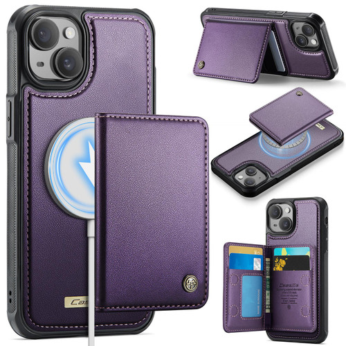 iPhone 15 CaseMe Me80 Series Detachable Wallet Magnetic RFID Vegan Leather Phone Case - Purple