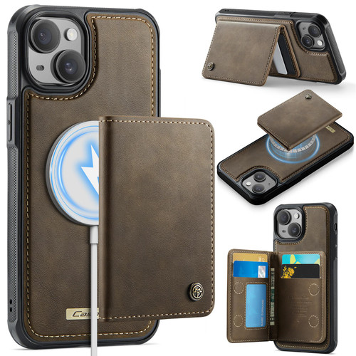 iPhone 15 Plus / 14 Plus CaseMe Me80 Series Detachable Wallet Magnetic RFID Vegan Leather Phone Case - Coffee