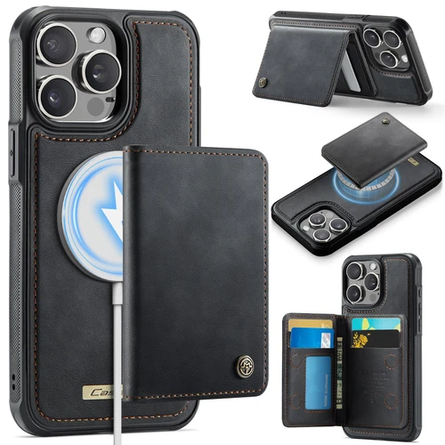 iPhone 15 Pro CaseMe Me80 Series Detachable Wallet Magnetic RFID Vegan Leather Phone Case - Black