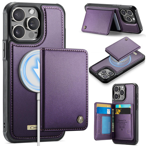 iPhone 15 Pro CaseMe Me80 Series Detachable Wallet Magnetic RFID Vegan Leather Phone Case - Purple