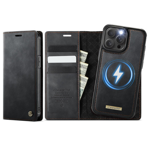iPhone 15 Pro Max CaseMe C49 MagSafe RFID Blocking Detachable Wallet Leather Phone Case - Black
