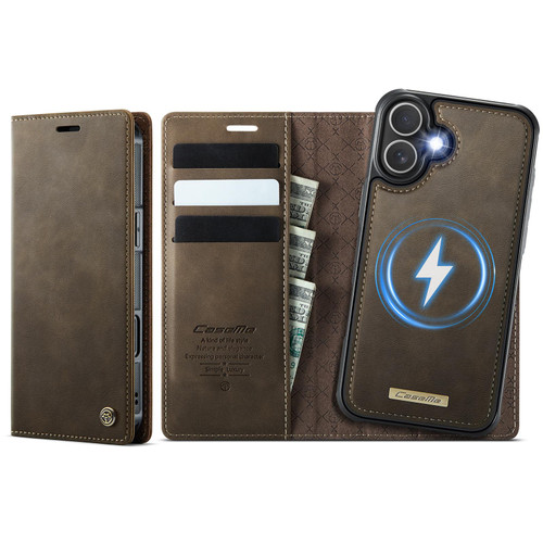 iPhone 16 Plus CaseMe C49 MagSafe RFID Blocking Detachable Wallet Leather Phone Case - Coffee