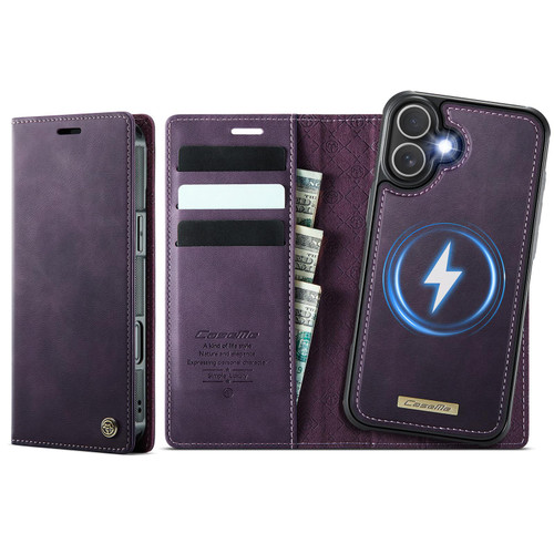 iPhone 16 Plus CaseMe C49 MagSafe RFID Blocking Detachable Wallet Leather Phone Case - Purple