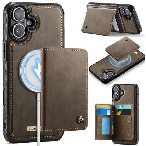 iPhone 16 Plus CaseMe Me80 Series Detachable Wallet Magnetic RFID Vegan Leather Phone Case - Coffee