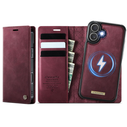 iPhone 16 CaseMe C49 MagSafe RFID Blocking Detachable Wallet Leather Phone Case - Red