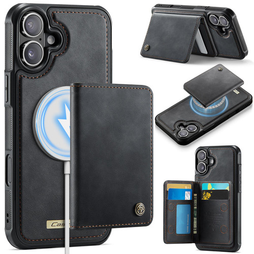 iPhone 16 CaseMe Me80 Series Detachable Wallet Magnetic RFID Vegan Leather Phone Case - Black
